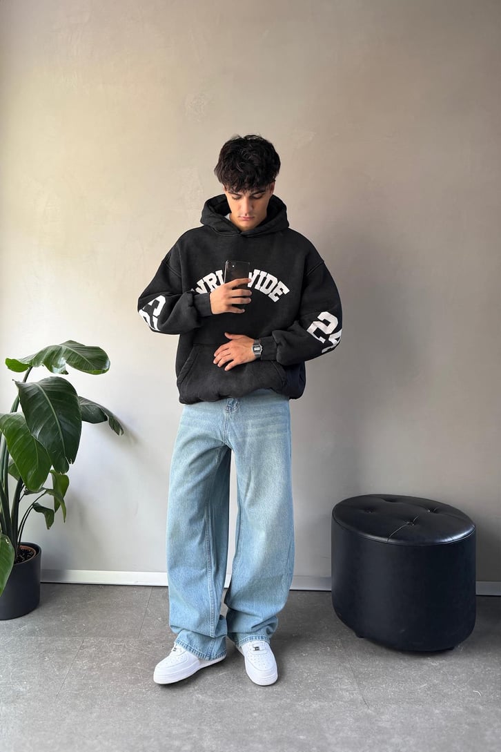 Worldwide Baskılı Oversize Hoodie