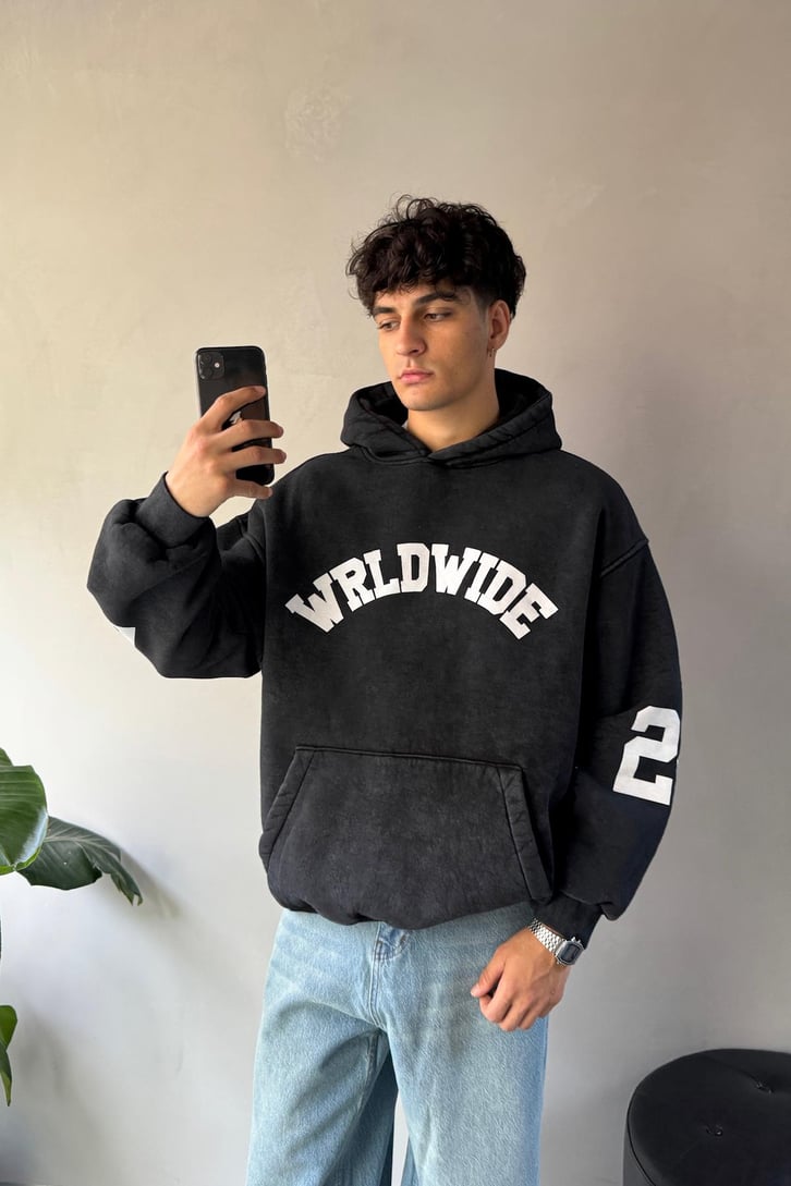 Worldwide Baskılı Oversize Hoodie