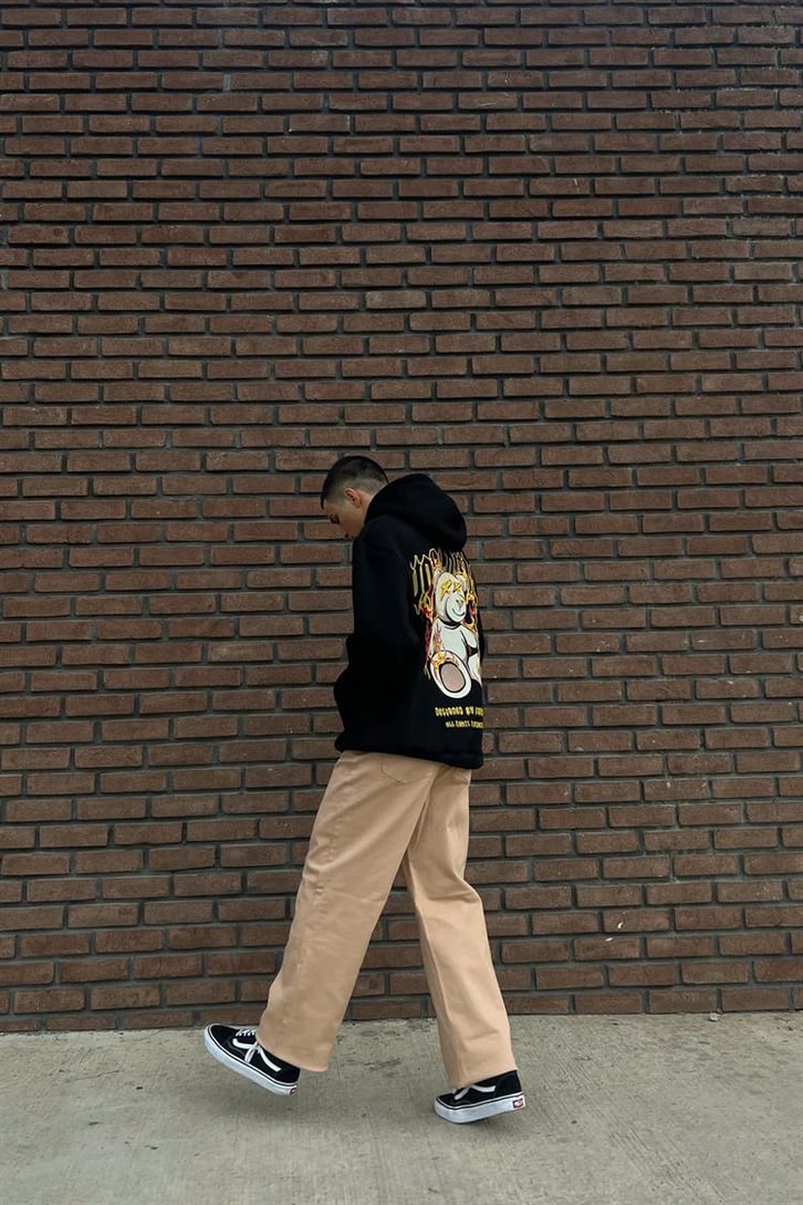 Worldwide Bear Sırt Baskılı Siyah İçi Pamuklu Oversize Hoodie