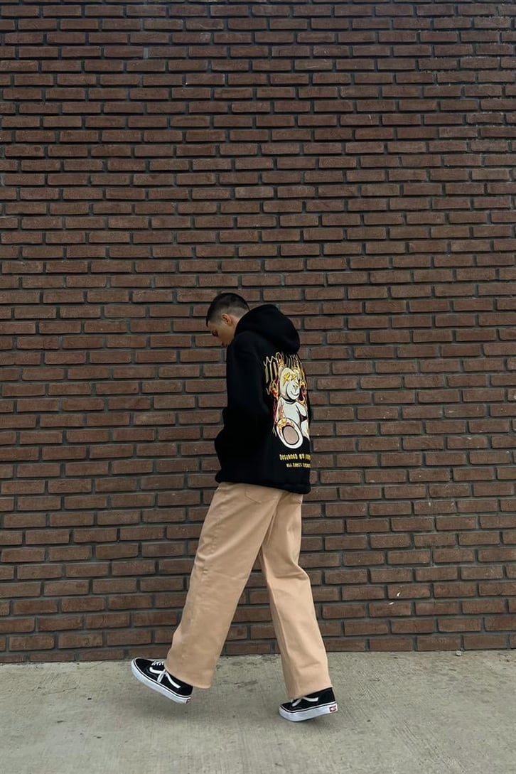 Worldwide Bear Sırt Baskılı Siyah İçi Pamuklu Oversize Hoodie