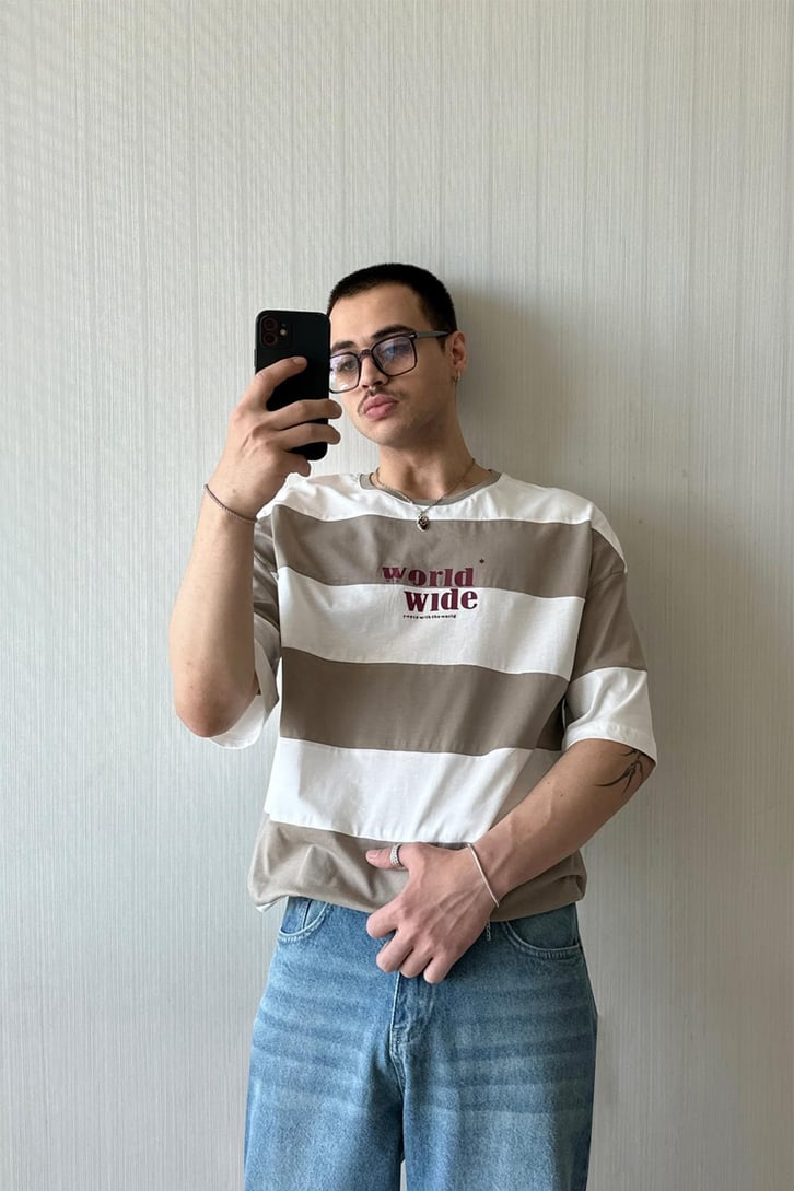 Worldwide Çizgili Oversize Tişört