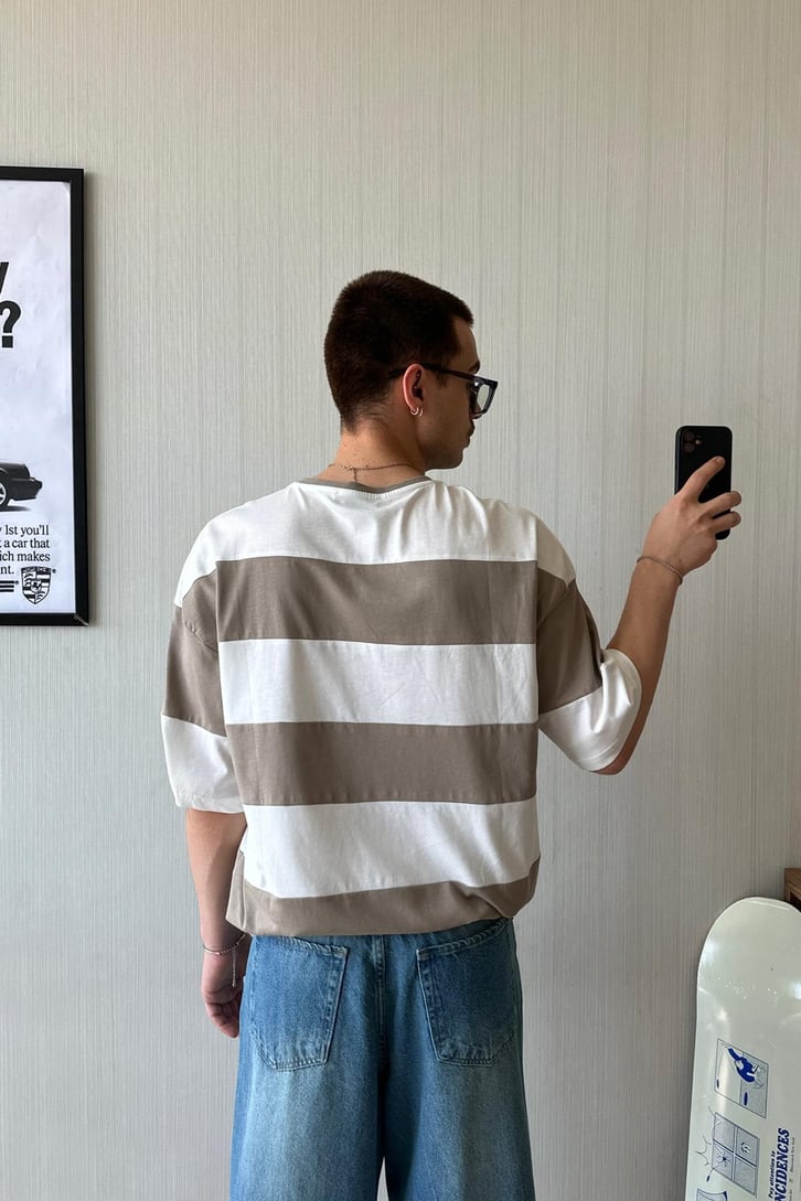 Worldwide Çizgili Oversize Tişört