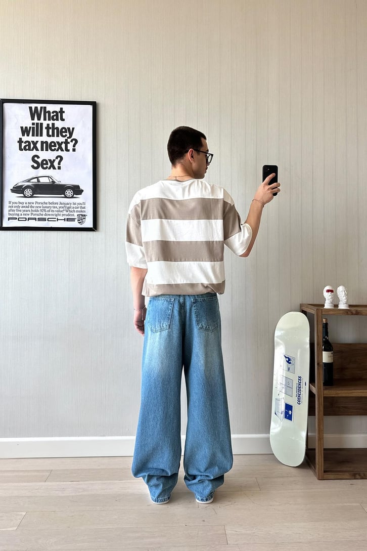 Worldwide Çizgili Oversize Tişört
