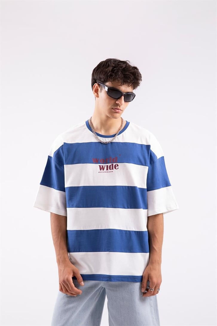 Worldwide Çizgili Siyah Oversize Tshirt