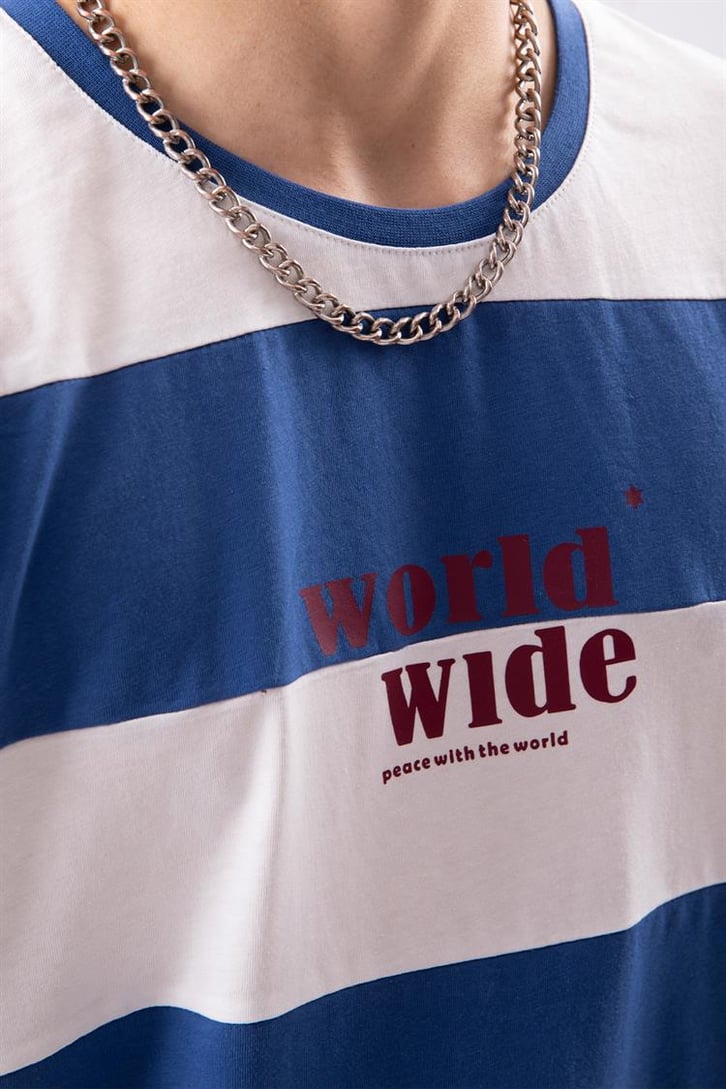 Worldwide Çizgili Siyah Oversize Tshirt