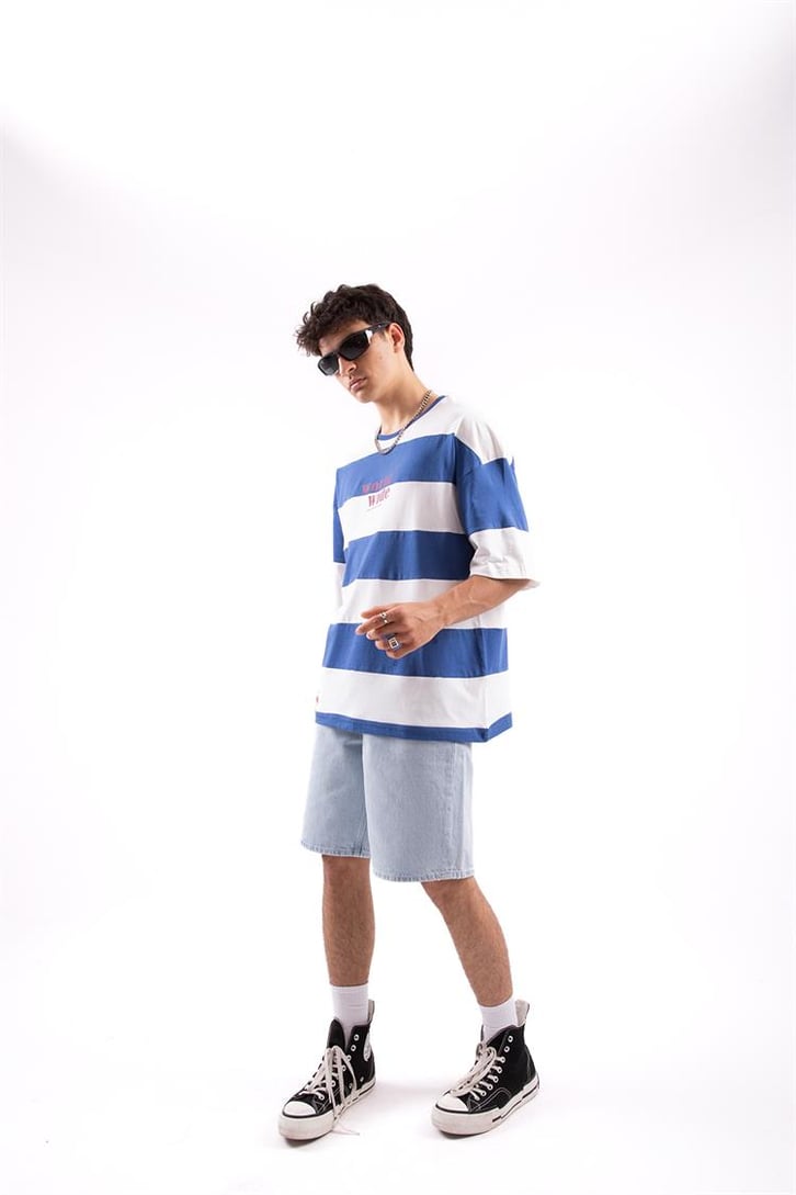 Worldwide Çizgili Siyah Oversize Tshirt