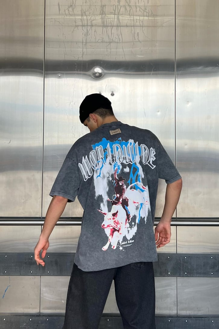 Worldwide Sırt Baskılı Acid Wash Oversize Tshirt