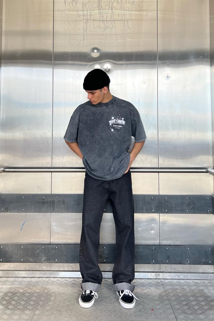 Worldwide Sırt Baskılı Acid Wash Oversize Tshirt