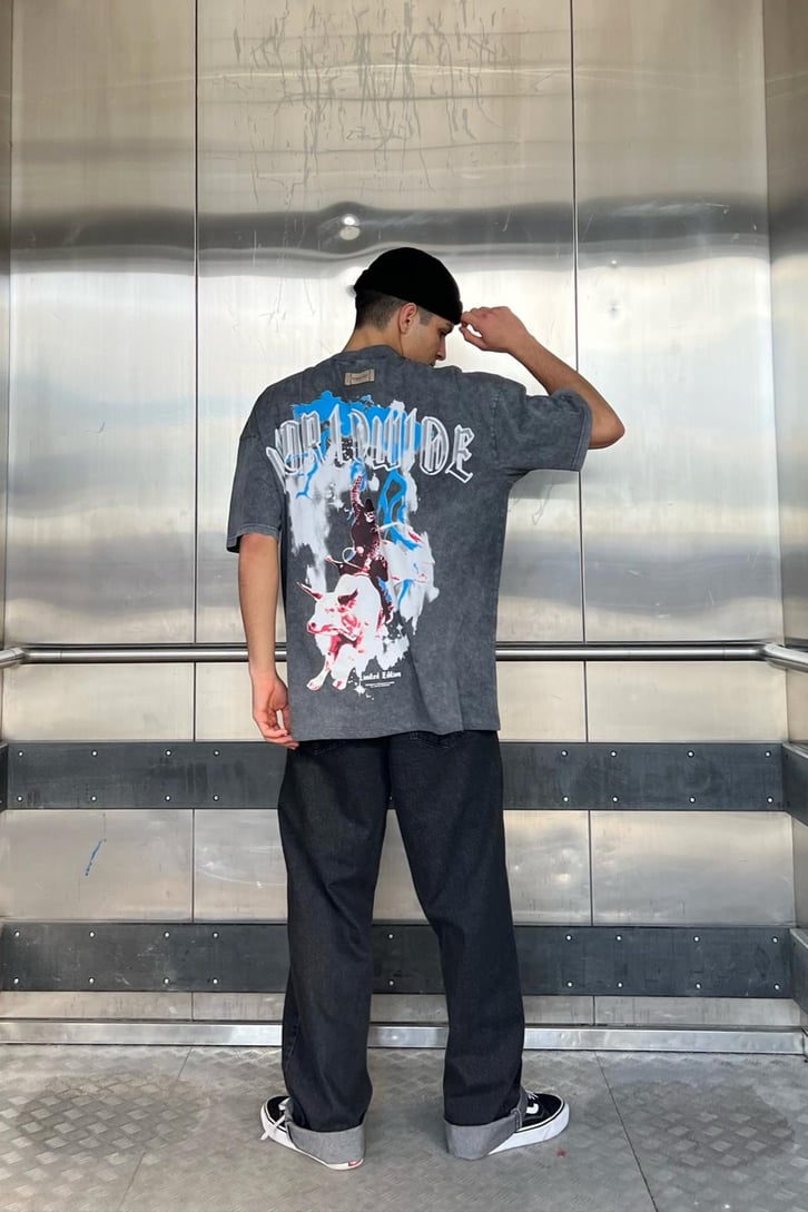 Worldwide Sırt Baskılı Acid Wash Oversize Tshirt