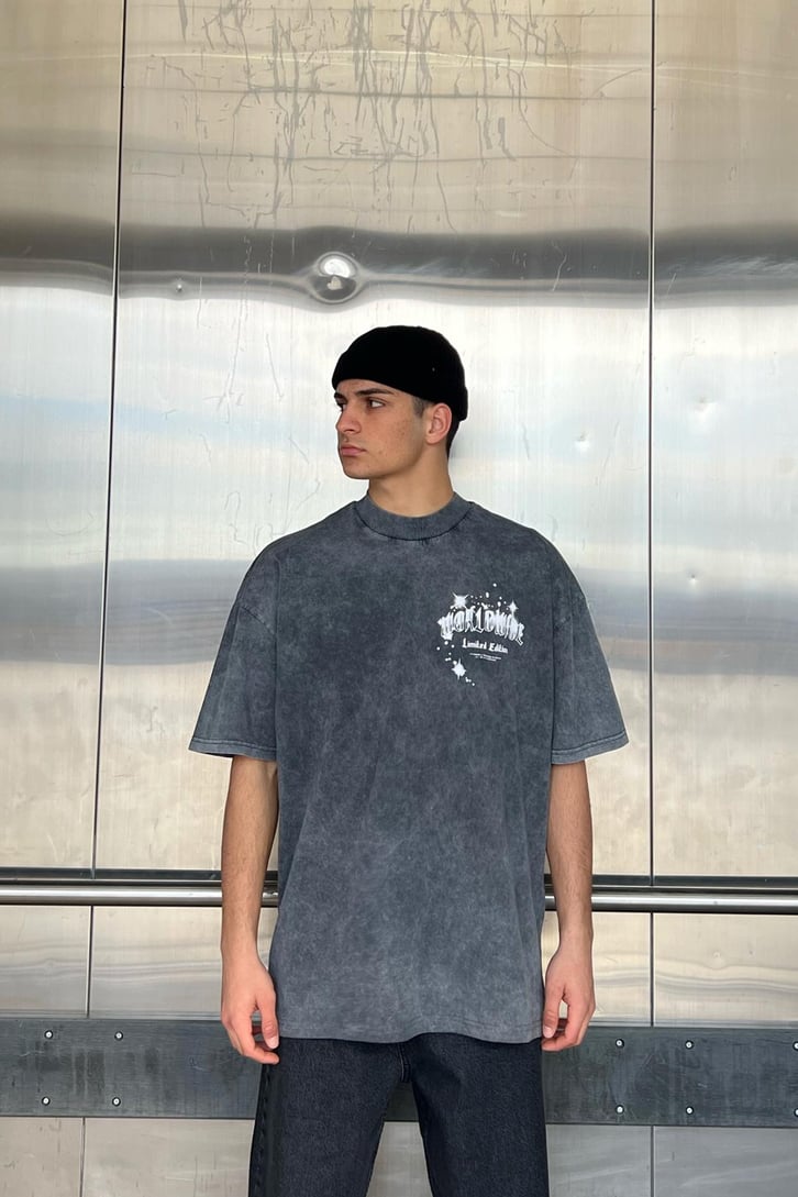 Worldwide Sırt Baskılı Acid Wash Oversize Tshirt