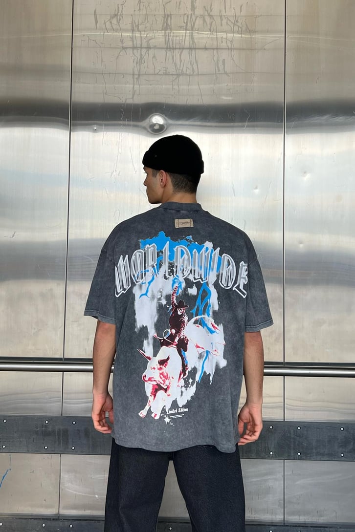 Worldwide Sırt Baskılı Acid Wash Oversize Tshirt