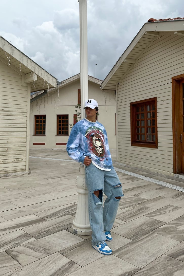 Worldwide Skull Baskılı Batik Desen Oversize Sweatshirt