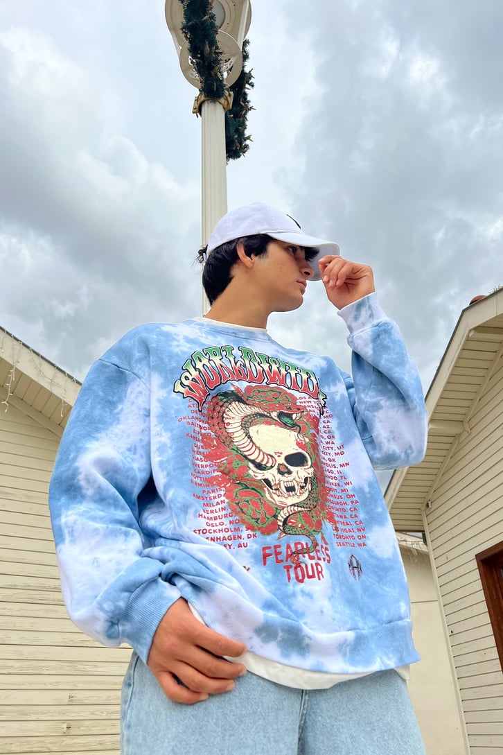 Worldwide Skull Baskılı Batik Desen Oversize Sweatshirt