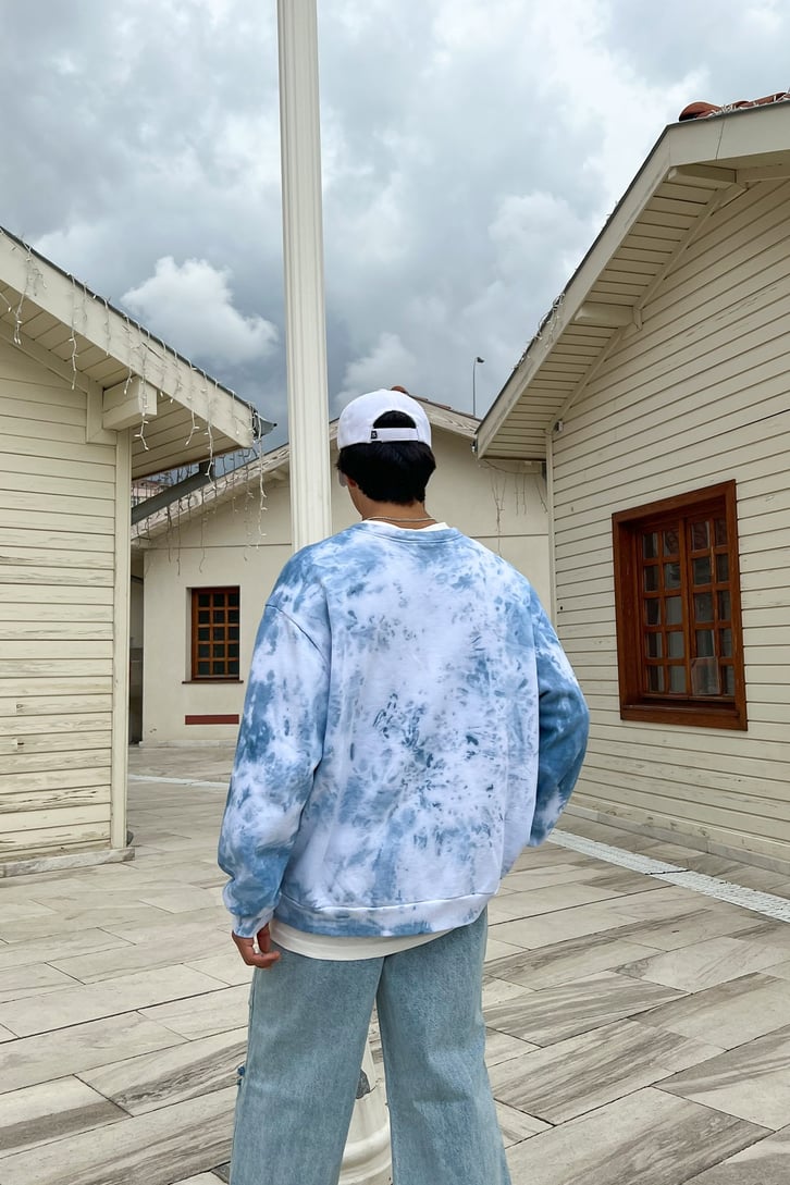 Worldwide Skull Baskılı Batik Desen Oversize Sweatshirt