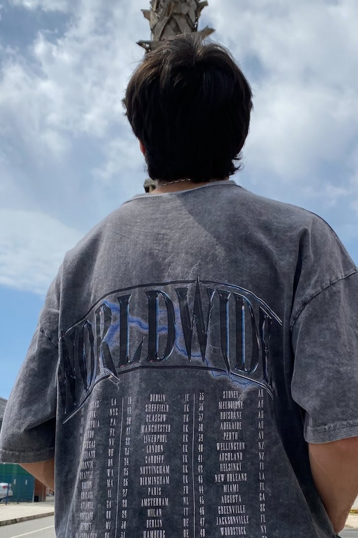 WorldWide Tour Sırt Baskılı Yıkamalı Oversize Tshirt