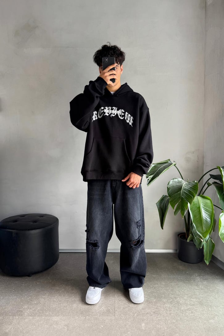 Writing Baskılı Oversize Hoodie