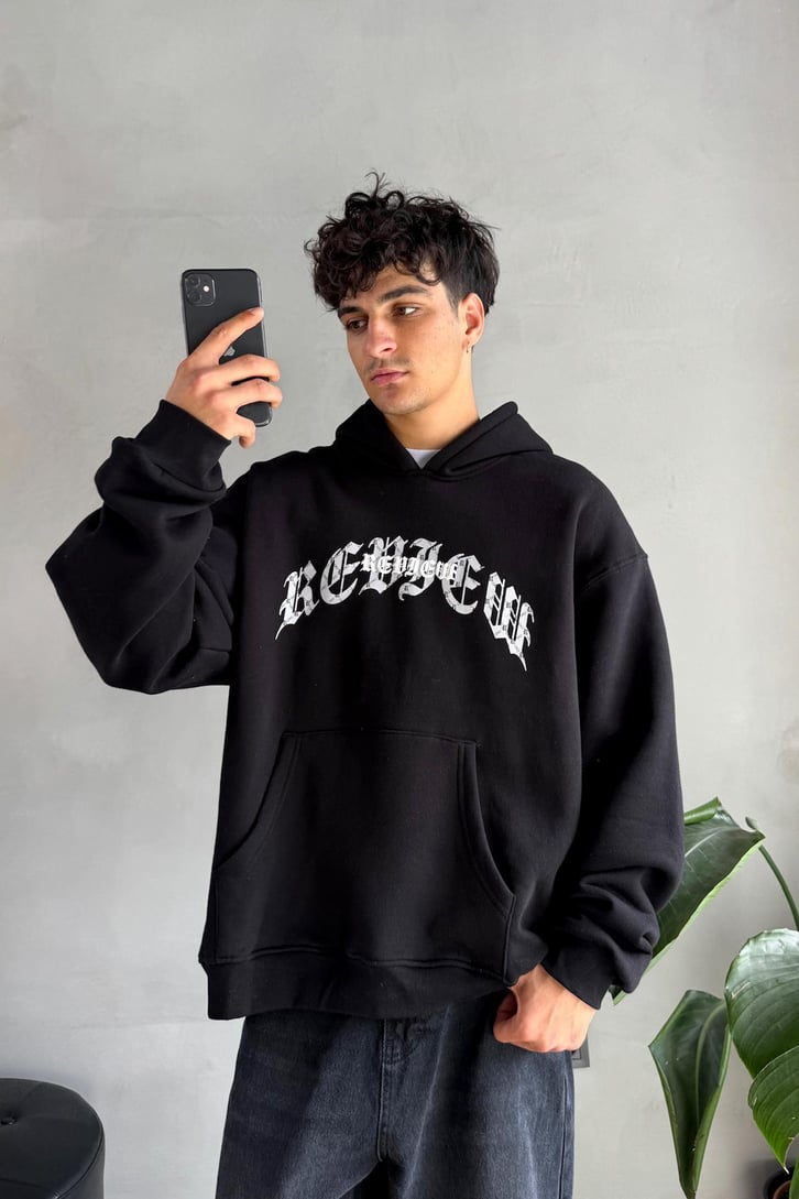 Writing Baskılı Oversize Hoodie