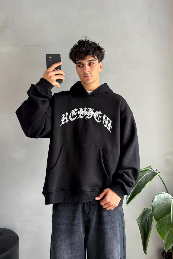 Writing Baskılı Oversize Hoodie