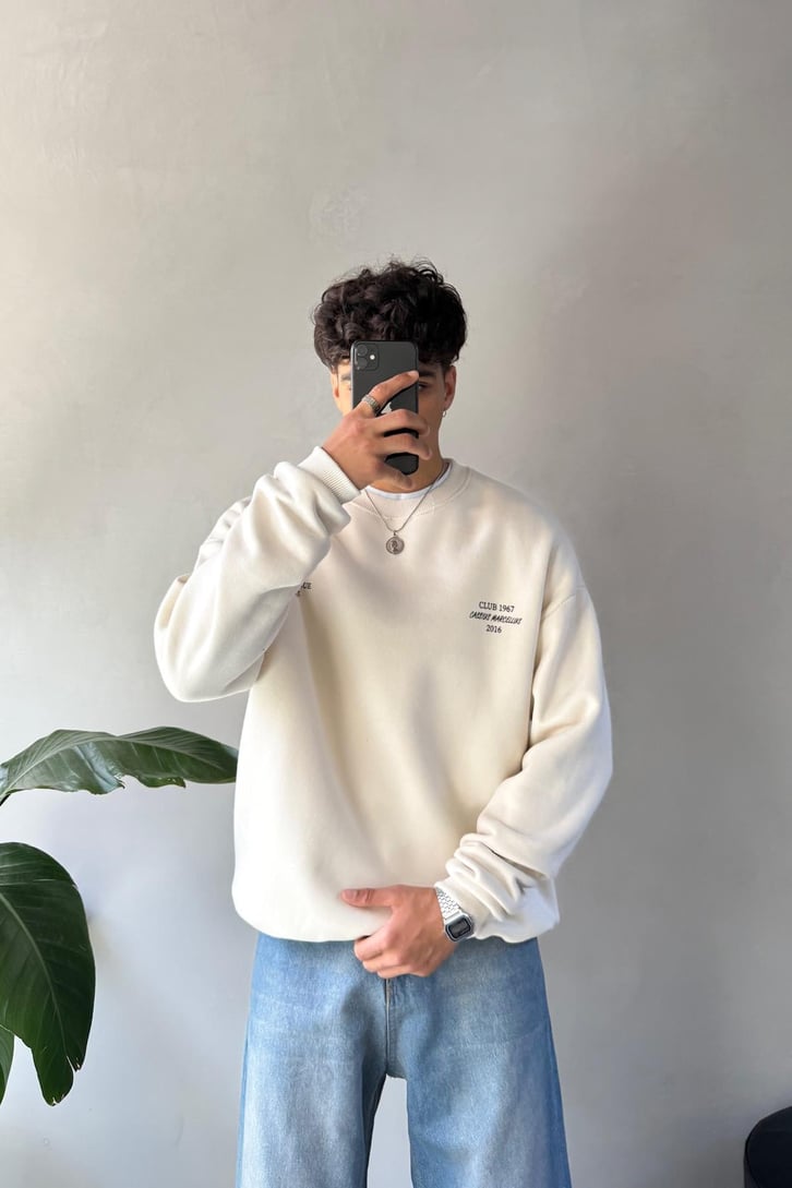 Writing Baslkılı Bisiklet Yaka Sweatshirt