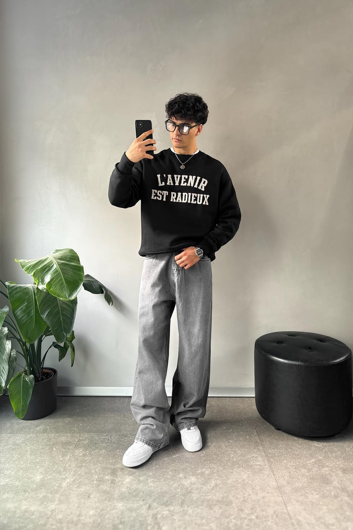 Writing Nakışlı Bisiklet Yaka Sweatshirt