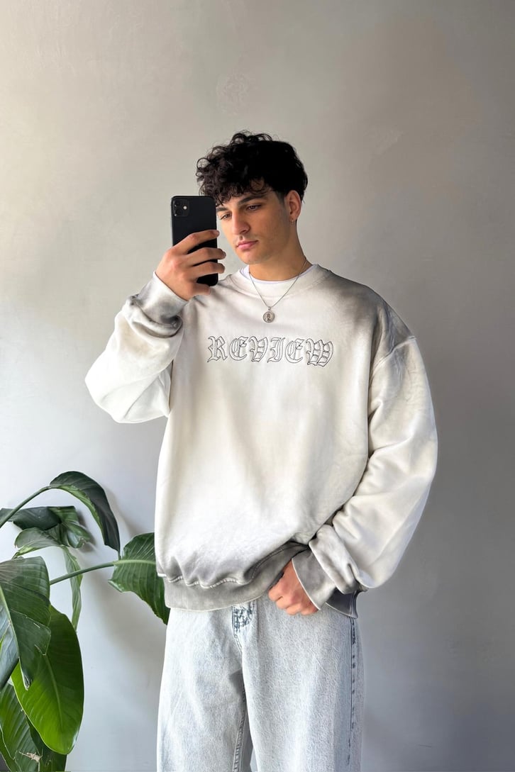 Writing Nakışlı Oversize Bisiklet Yaka Sweatshirt