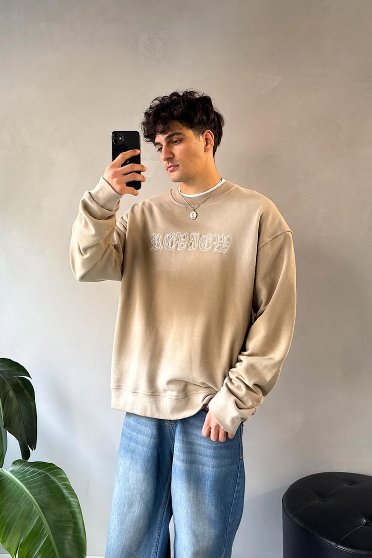 Writing Nakışlı Oversize Bisiklet Yaka Sweatshirt