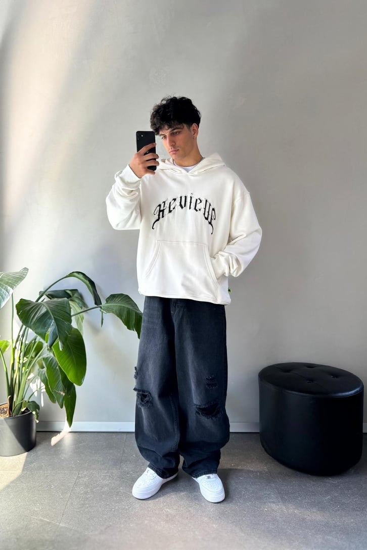 Writing Nakışlı Oversize Hoodie