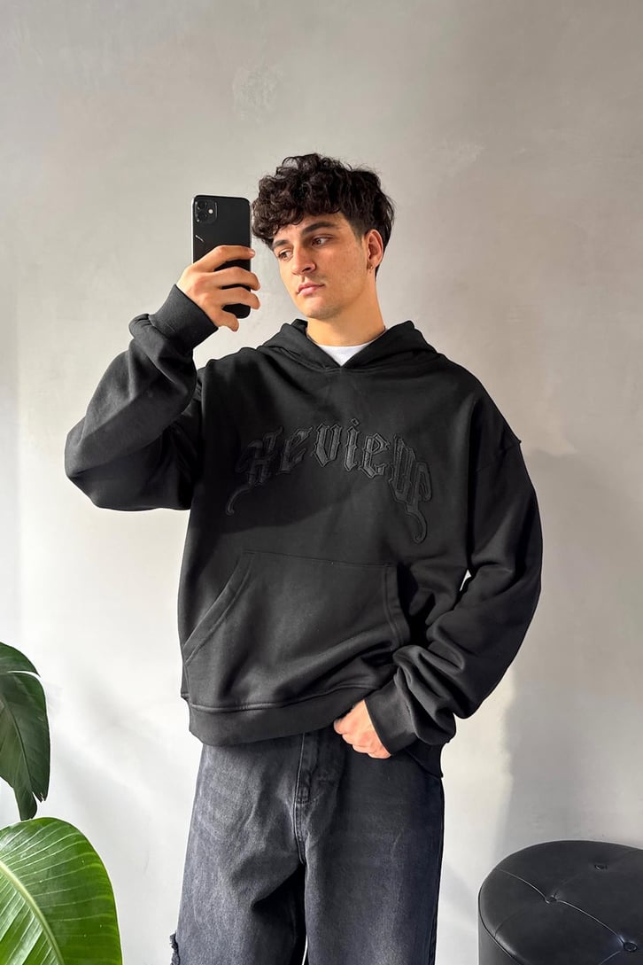 Writing Nakışlı Oversize Hoodie