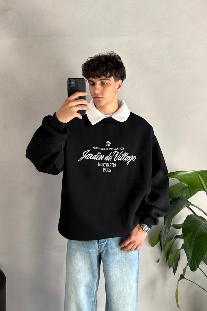 Writing Nakışlı Polo Yaka Sweatshirt