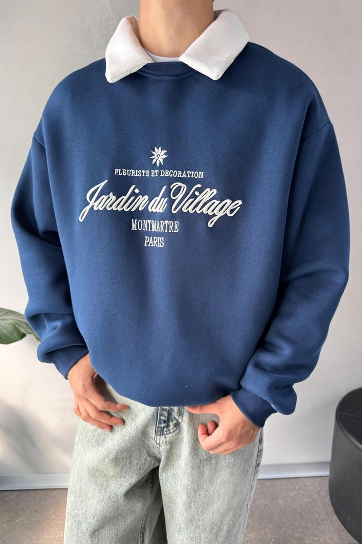 Writing Nakışlı Polo Yaka Sweatshirt