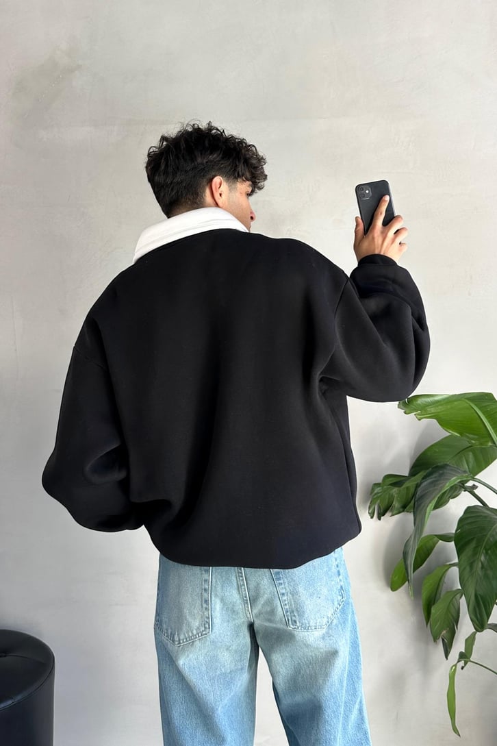 Writing Nakışlı Polo Yaka Sweatshirt
