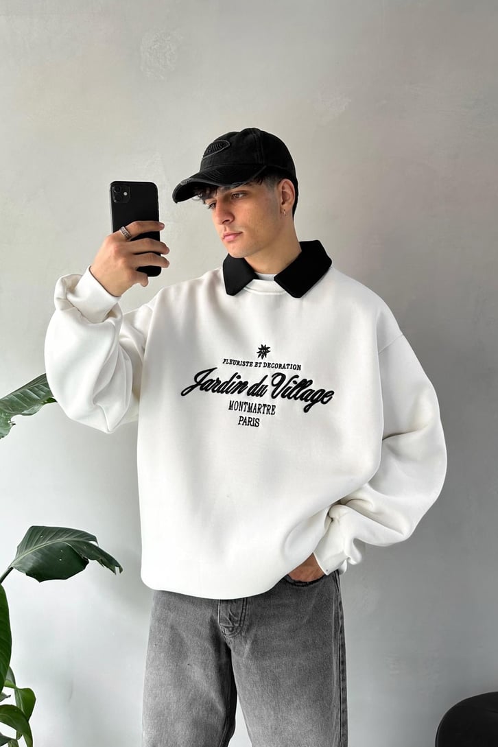 Writing Nakışlı Polo Yaka Sweatshirt