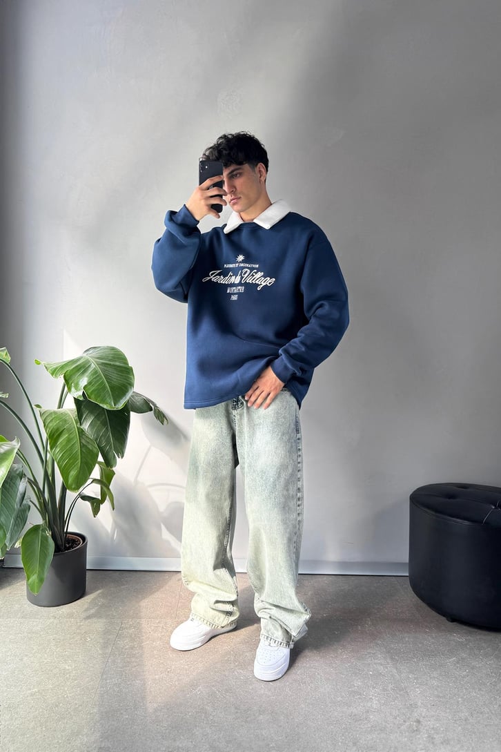 Writing Nakışlı Polo Yaka Sweatshirt