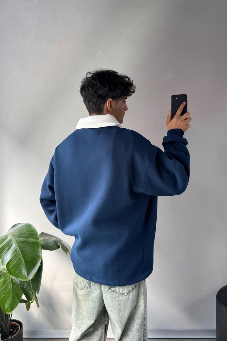 Writing Nakışlı Polo Yaka Sweatshirt