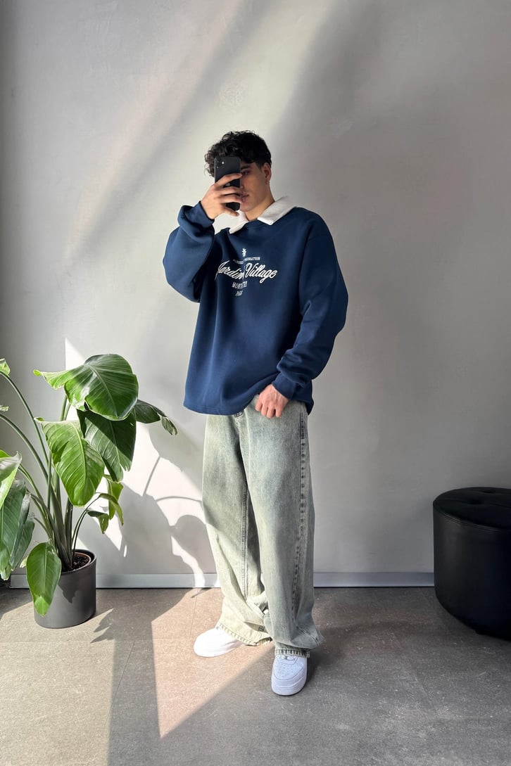 Writing Nakışlı Polo Yaka Sweatshirt