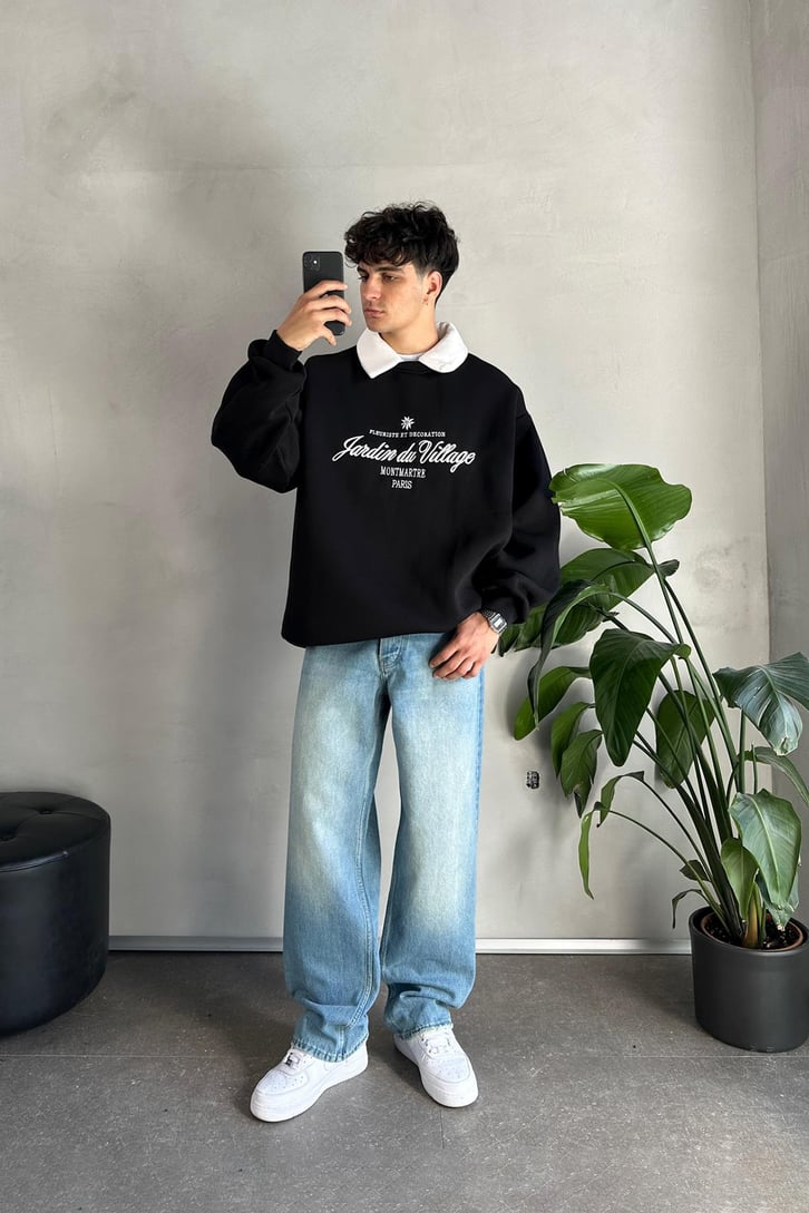 Writing Nakışlı Polo Yaka Sweatshirt