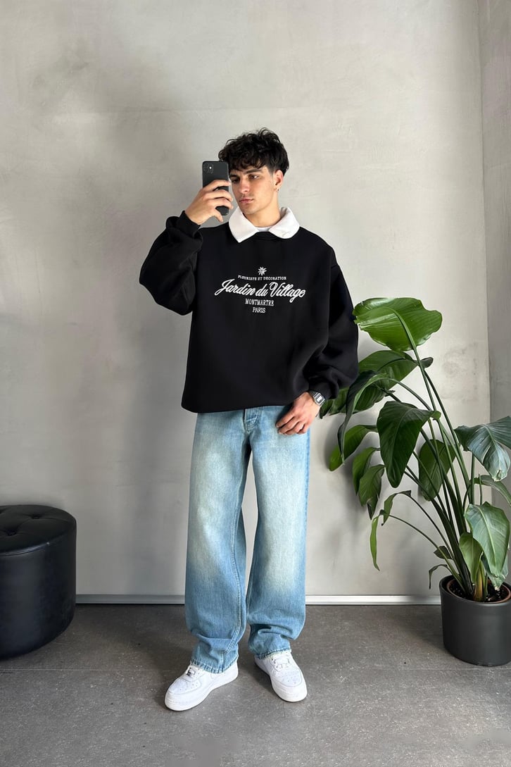 Writing Nakışlı Polo Yaka Sweatshirt