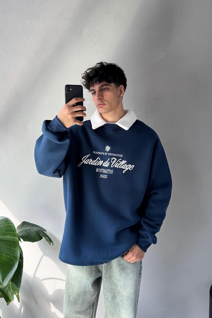 Writing Nakışlı Polo Yaka Sweatshirt