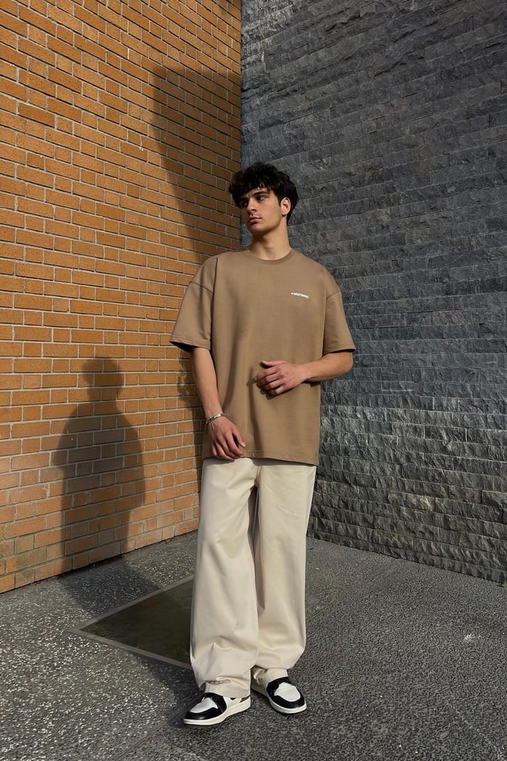 WRST Baskılı Kahverengi Oversize Tişört