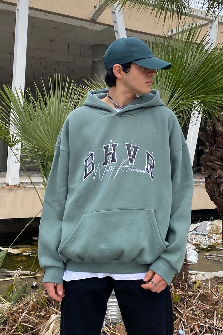 Wrst Bhvr Oversize Printed Khaki Hoodie