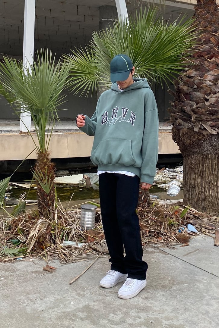 Wrst Bhvr Oversize Printed Khaki Hoodie