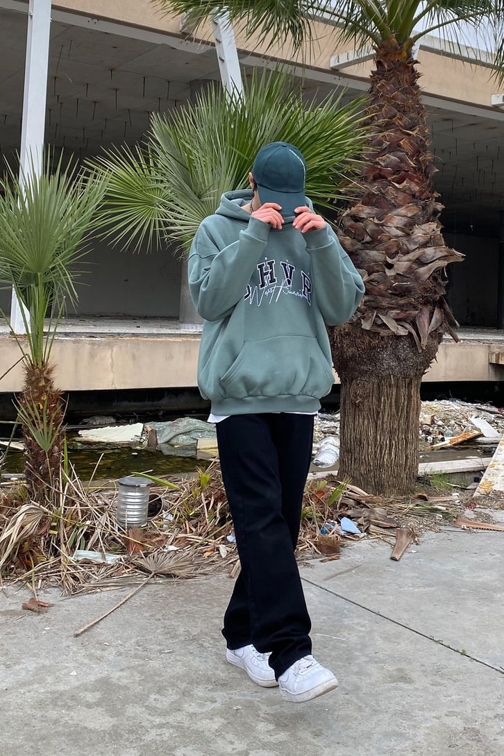 Wrst Bhvr Oversize Printed Khaki Hoodie