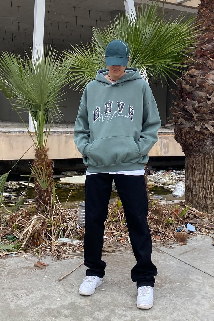 Wrst Bhvr Oversize Printed Khaki Hoodie
