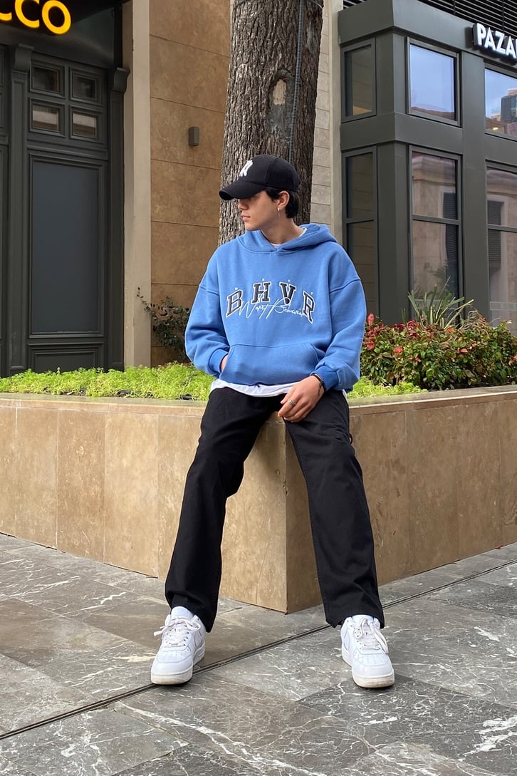 Wrst Bhvr Sky Blue Oversize Premium Hoodie
