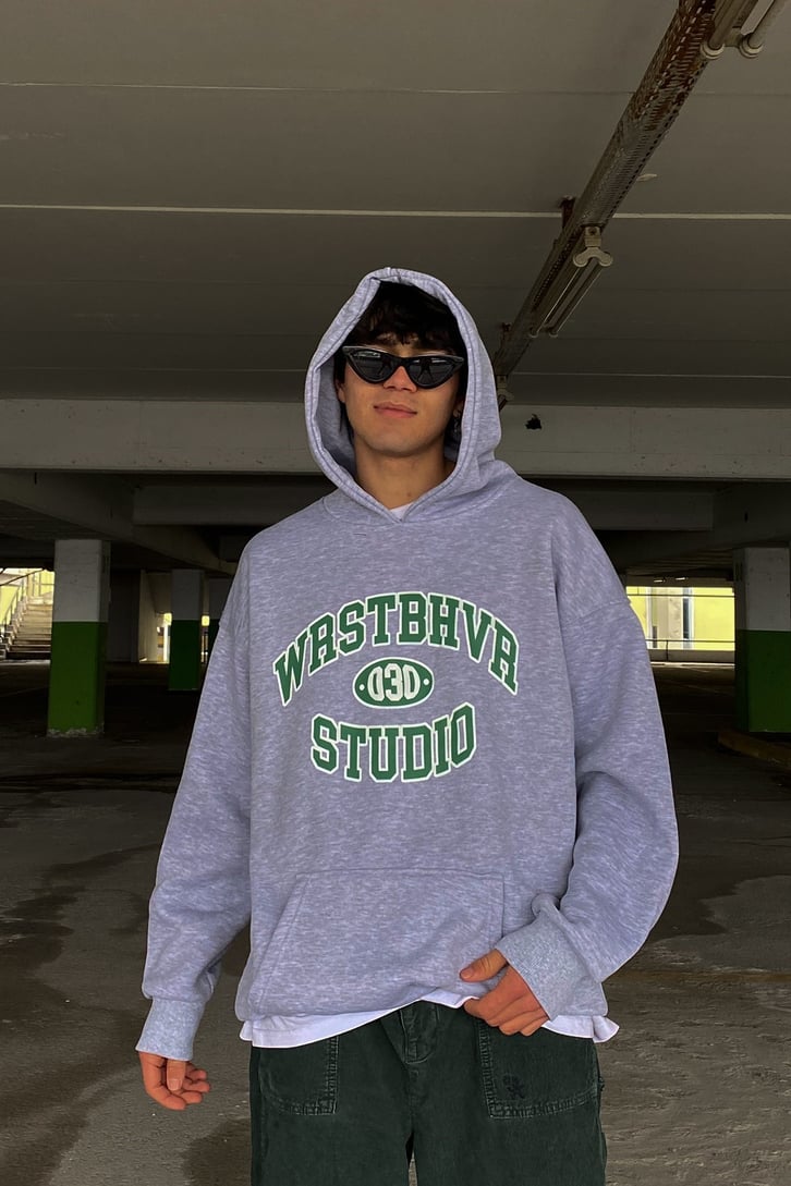 WRST Studio Oversize Printed Gri Hoodie