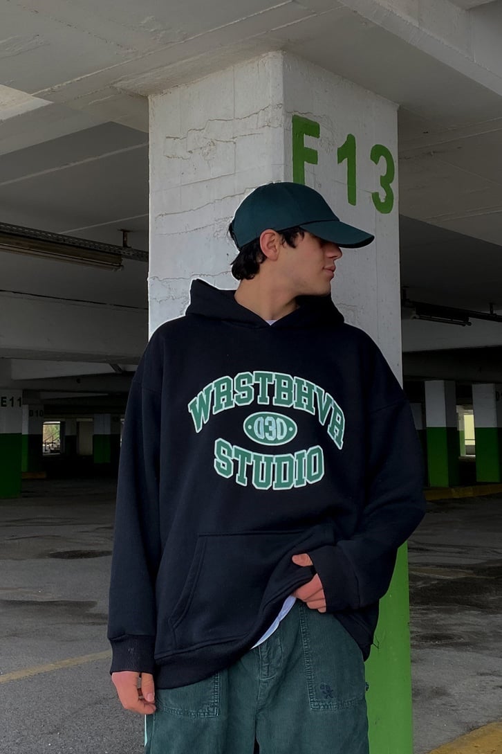 WRST Studio Oversize Printed Siyah Hoodie