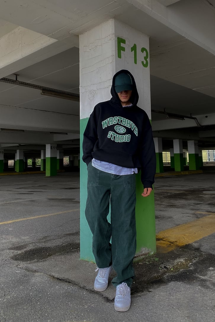 WRST Studio Oversize Printed Siyah Hoodie