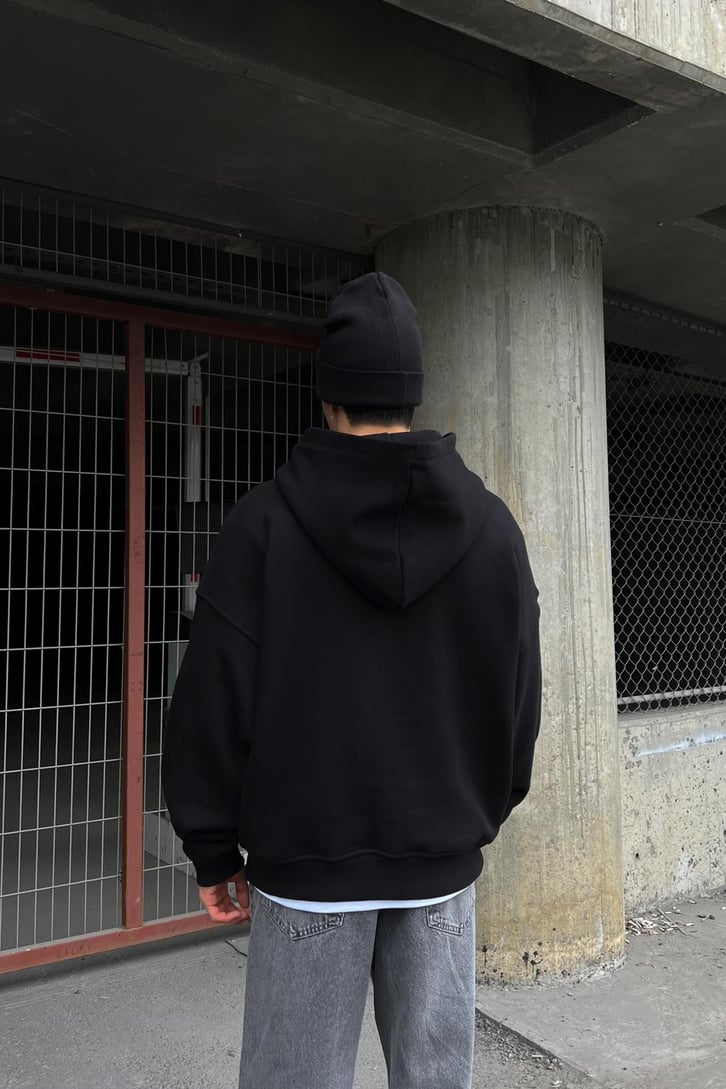 WRSTBHVR Baskılı Siyah Oversize Hoodie