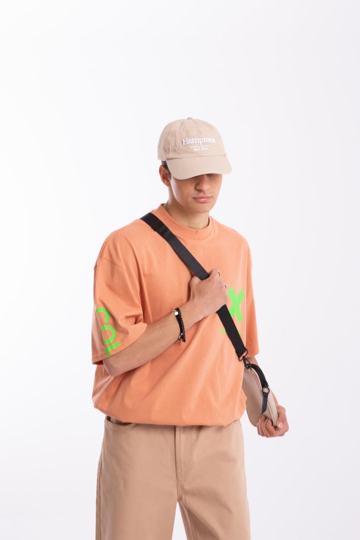 X Coll Baskılı Turuncu Oversize Tshirt