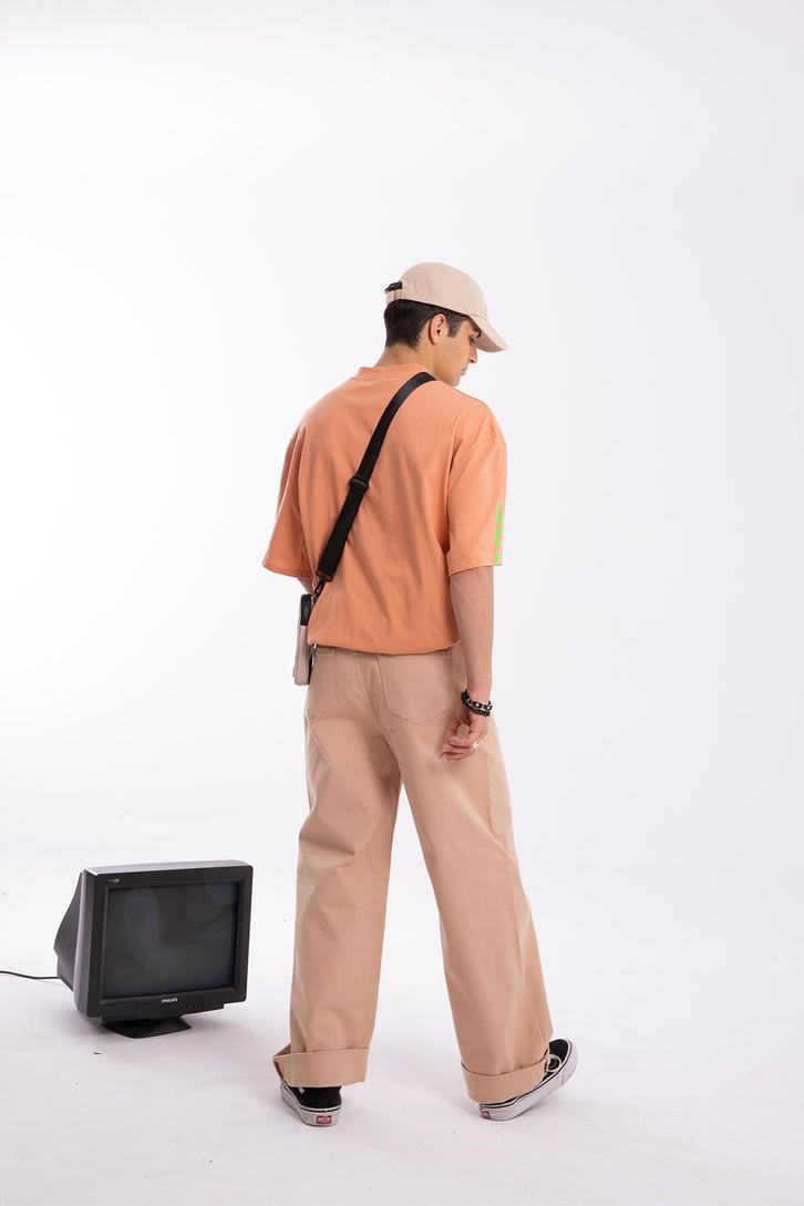 X Coll Baskılı Turuncu Oversize Tshirt
